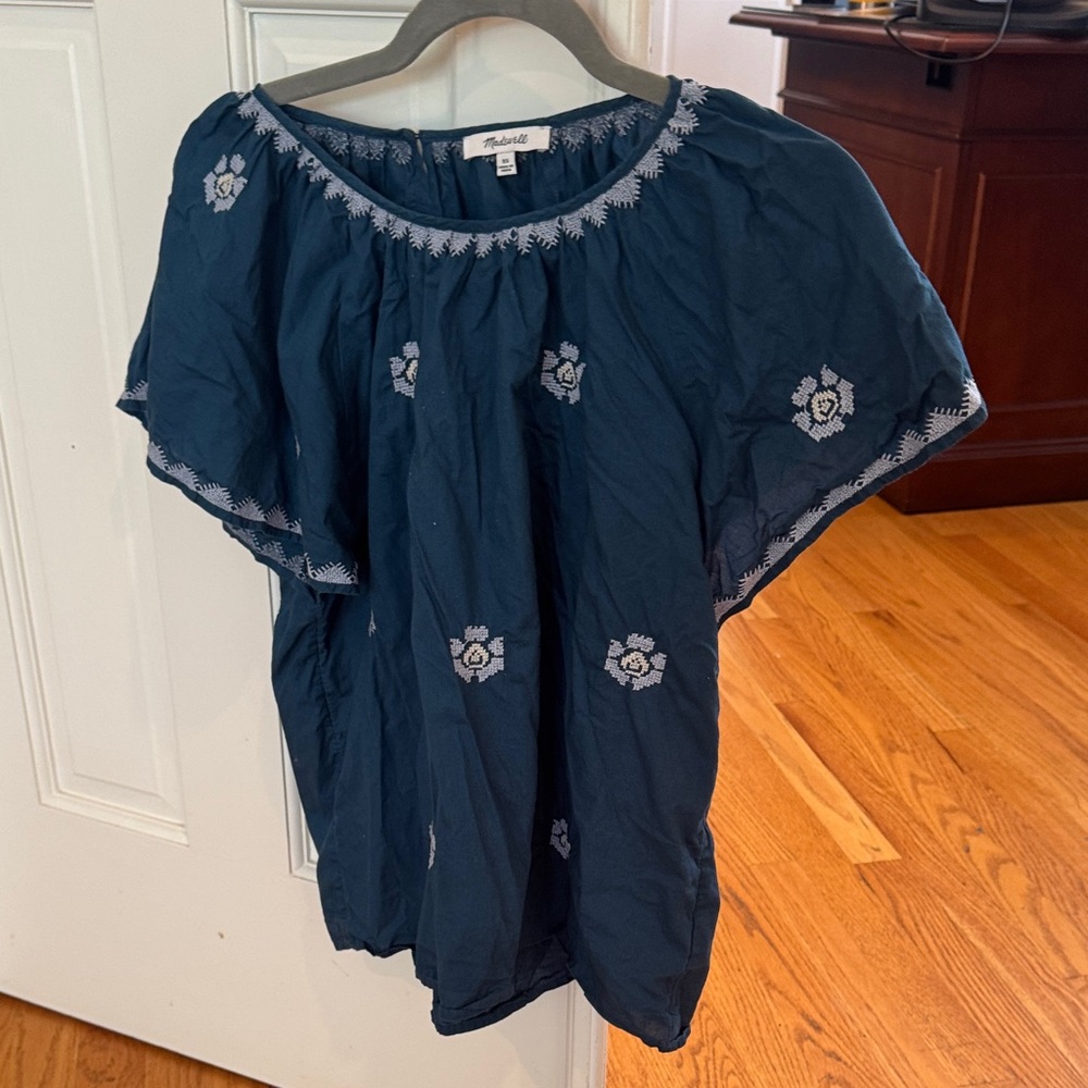 Floreat Blue Floral Embroidered Blouse
